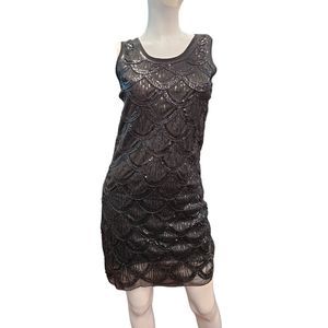 Black Sparkly Scalloped Flapper Style Dress Small